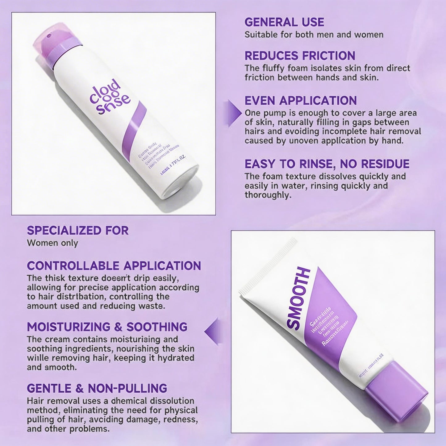Bikini Pain-Free Hair Removal Cream for Sensitive Skin,Gentle Citrus Sensitive Skin Hair Removal Cream&Spray