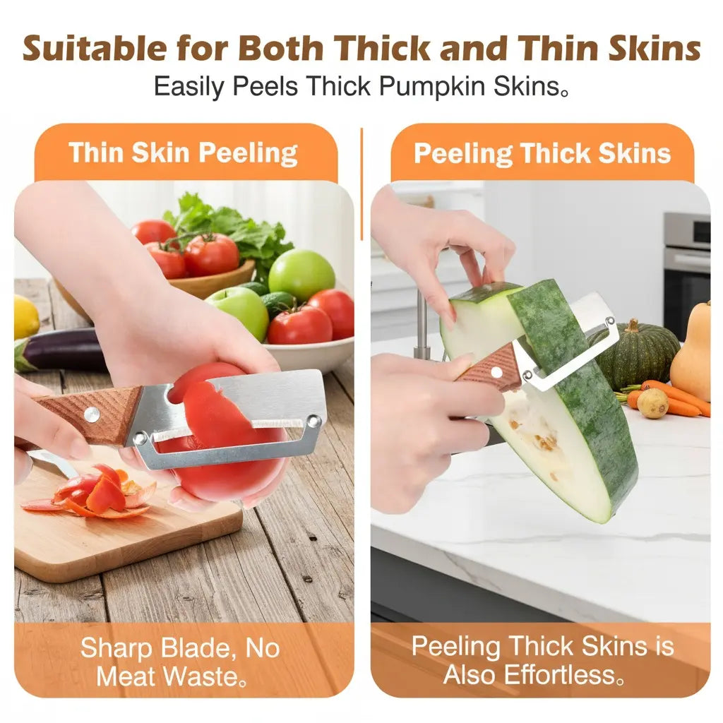 Ultra-Sharp Stainless Steel Peeler with Wooden Grip & Bottle Opener