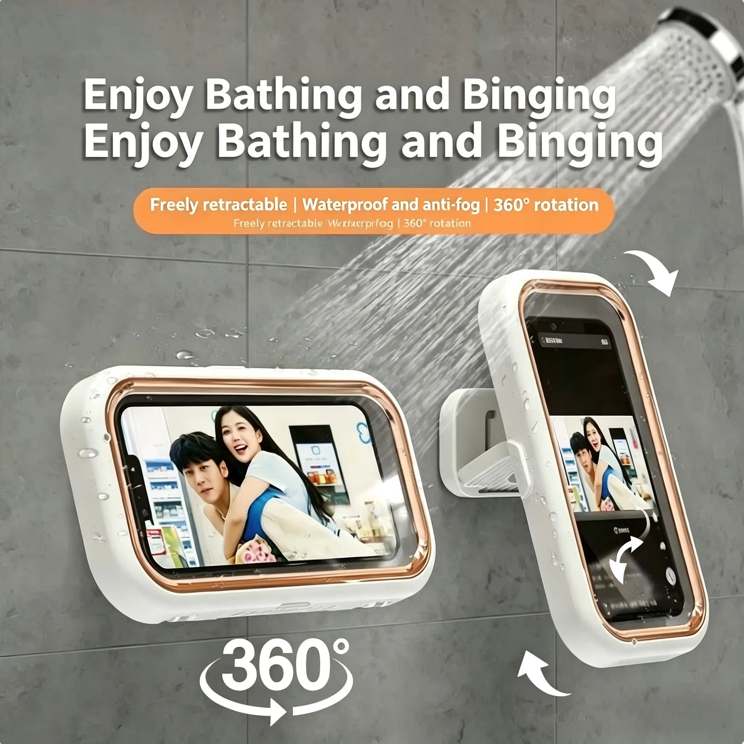 🎉2026 hot sell！360° Waterproof Shower Phone Holder – Anti-Fog Touch Screen Wall Mount