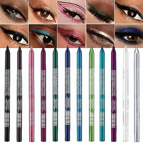 💧12-Pack Waterproof Colored Gel Eyeliner Pencil – Metallic & Shimmer Finishes, Smudge-Proof(Pencil sharpener color is random)